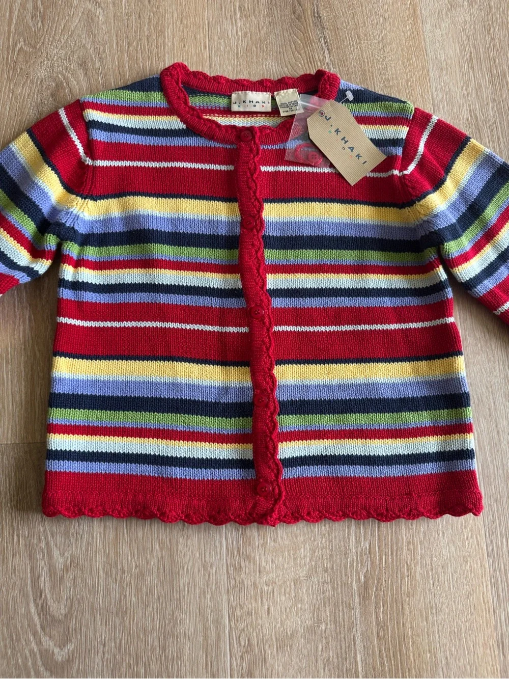 J. Khaki Red Multi-Stripe Knit Cardigan